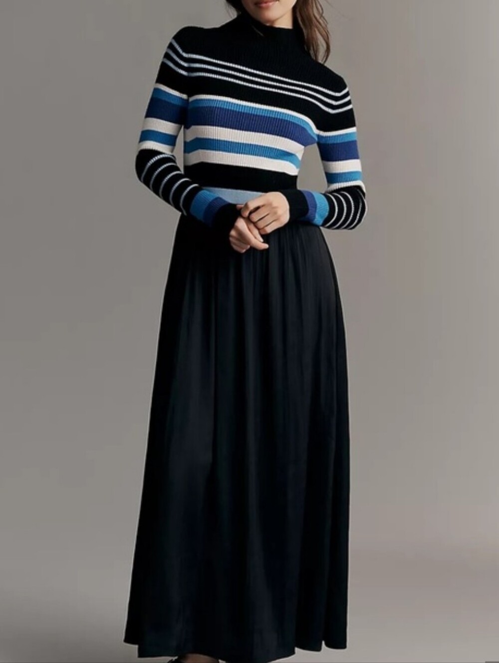 NEW Anthropologie Black Stripe Thea Twofer Maxi Dress XL